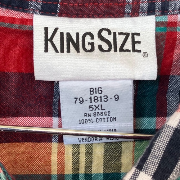 5X Cotton tartan plaid short sleeve button-down shirt - Picture 5 of 5